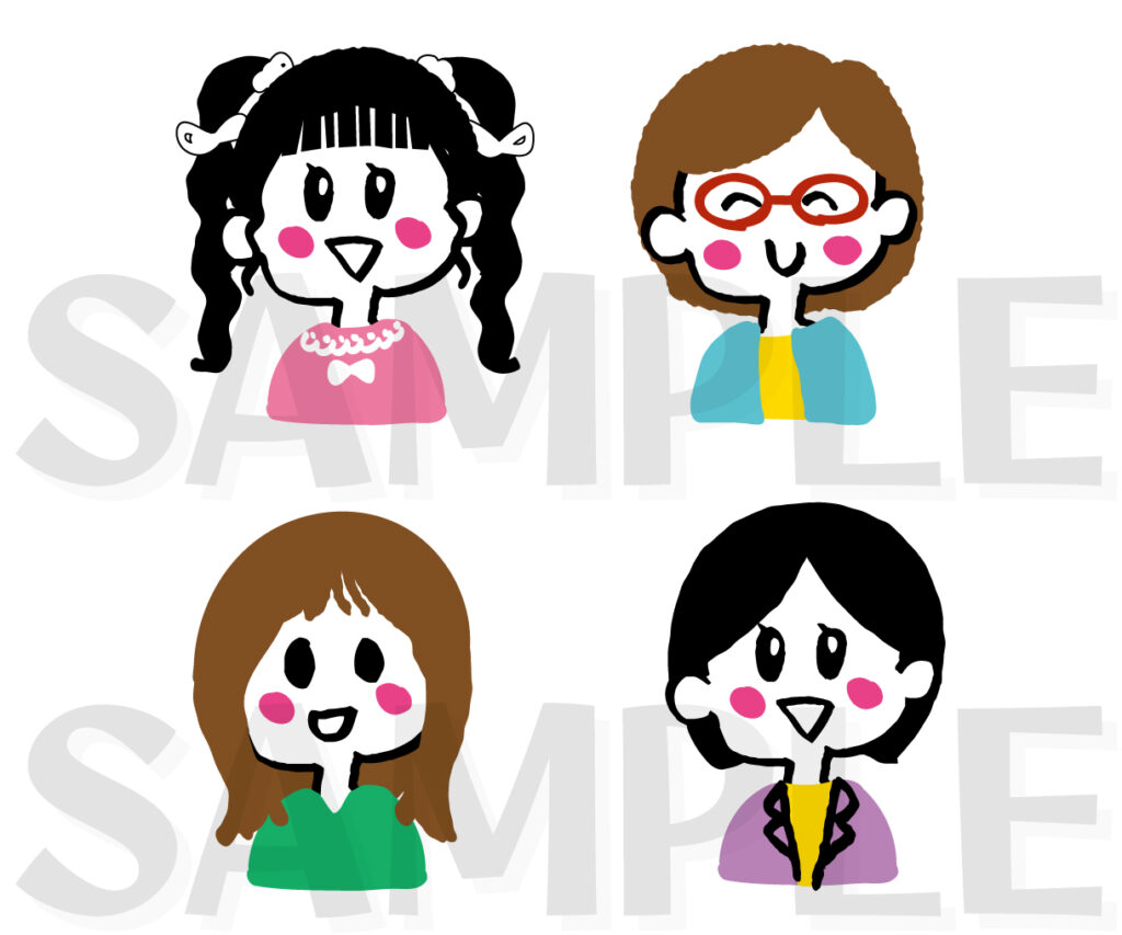 手描き女の子アイコン髪型いろいろ